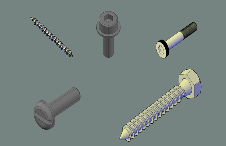 دانلود فایل اتوکد پیچ سه‌بعدی DWG | 3D Screw CAD Blocks